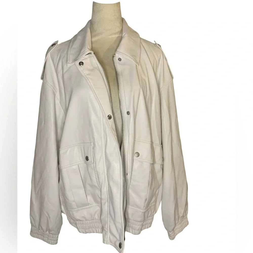 levis faux leather dad bomber jacket in oyster-NWT
